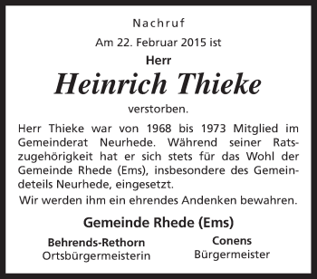 Traueranzeige von Heinrich Thieke von Neue Osnabrücker Zeitung GmbH & Co. KG