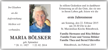 Traueranzeige von Maria Bölsker von Neue Osnabrücker Zeitung GmbH & Co. KG