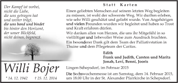 Traueranzeige von Willi Bojer von Neue Osnabrücker Zeitung GmbH & Co. KG