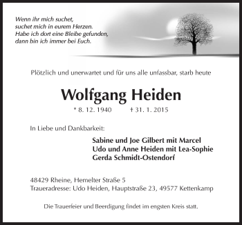 Traueranzeige von Wolfgang Heiden von Neue Osnabrücker Zeitung GmbH & Co. KG