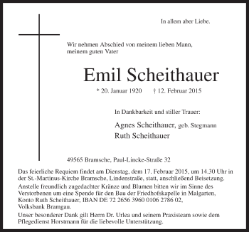 Traueranzeige von Emil Scheithauer von Neue Osnabrücker Zeitung GmbH & Co. KG