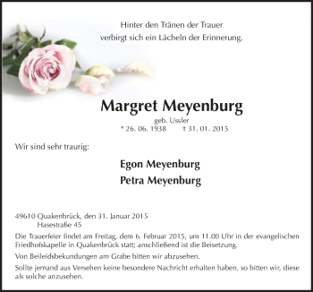 Traueranzeige von Margret Meyenburg von Neue Osnabrücker Zeitung GmbH & Co. KG