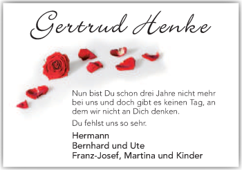 Traueranzeige von Gertrud Henke von Neue Osnabrücker Zeitung GmbH & Co. KG