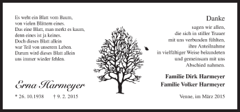 Traueranzeige von Erna Harmeyer von Neue Osnabrücker Zeitung GmbH & Co. KG