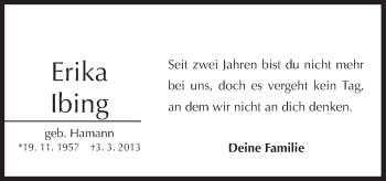 Traueranzeige von Erika Ibing von Neue Osnabrücker Zeitung GmbH & Co. KG