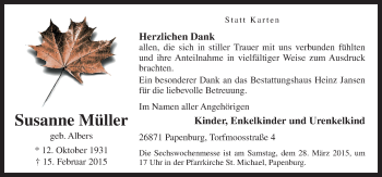 Traueranzeige von Susanne Müller von Neue Osnabrücker Zeitung GmbH & Co. KG