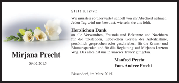 Traueranzeige von Mirjana Precht von Neue Osnabrücker Zeitung GmbH & Co. KG