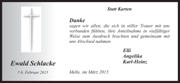 Traueranzeige von Ewald Schlacke von Neue Osnabrücker Zeitung GmbH & Co. KG