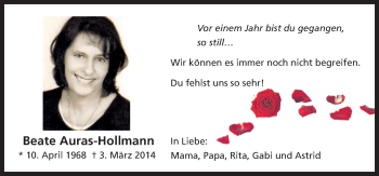 Traueranzeige von Beate Auras-Hollmann von Neue Osnabrücker Zeitung GmbH & Co. KG