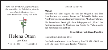 Traueranzeige von Helena Otten von Neue Osnabrücker Zeitung GmbH & Co. KG