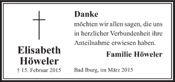 Traueranzeige von Elisabeth Höweler von Neue Osnabrücker Zeitung GmbH & Co. KG