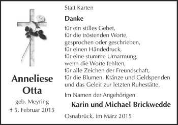Traueranzeige von Anneliese Otta von Neue Osnabrücker Zeitung GmbH & Co. KG