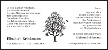 Traueranzeige von Elisabeth Brinkmann von Neue Osnabrücker Zeitung GmbH & Co. KG