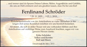 Traueranzeige von Ferdinand Schröder von Neue Osnabrücker Zeitung GmbH & Co. KG