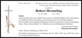 Traueranzeige von Robert Hermeling von Neue Osnabrücker Zeitung GmbH & Co. KG