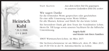 Traueranzeige von Heinrich Kuhl von Neue Osnabrücker Zeitung GmbH & Co. KG