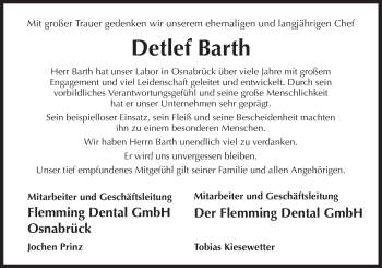 Traueranzeige von Detlef Barth von Neue Osnabrücker Zeitung GmbH & Co. KG