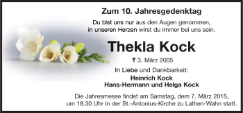 Traueranzeige von Thekla Kock von Neue Osnabrücker Zeitung GmbH & Co. KG