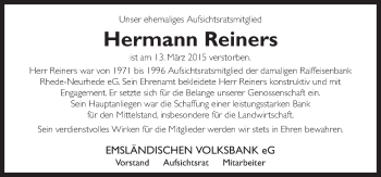 Traueranzeige von Hermann Reiners von Neue Osnabrücker Zeitung GmbH & Co. KG