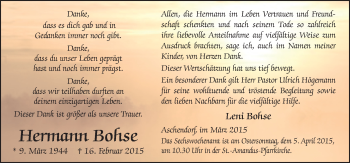 Traueranzeige von Hermann Bohse von Neue Osnabrücker Zeitung GmbH & Co. KG