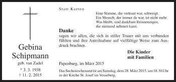 Traueranzeige von Gebina Schipmann von Neue Osnabrücker Zeitung GmbH & Co. KG
