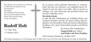Traueranzeige von Rudolf Holt von Neue Osnabrücker Zeitung GmbH & Co. KG