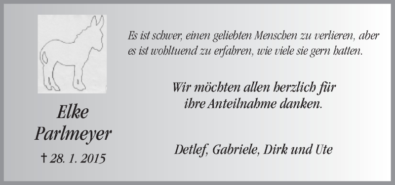  Traueranzeige für Elke Parlmeyer vom 21.03.2015 aus Neue Osnabrücker Zeitung GmbH & Co. KG