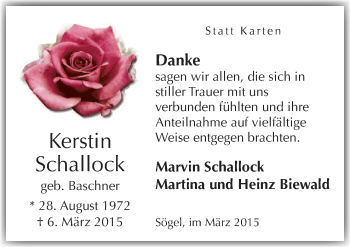 Traueranzeige von Kerstin Schallock von Neue Osnabrücker Zeitung GmbH & Co. KG