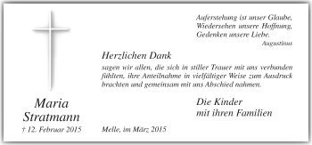 Traueranzeige von Maria Stratmann von Neue Osnabrücker Zeitung GmbH & Co. KG
