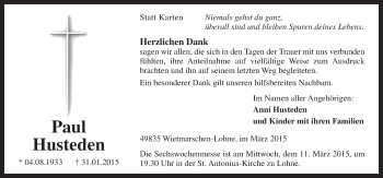 Traueranzeige von Paul Husteden von Neue Osnabrücker Zeitung GmbH & Co. KG