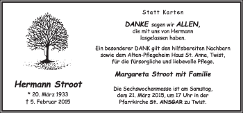 Traueranzeige von Hermann Stroot von Neue Osnabrücker Zeitung GmbH & Co. KG