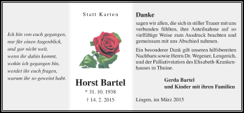 Traueranzeige von Horst Bartel von Neue Osnabrücker Zeitung GmbH & Co. KG