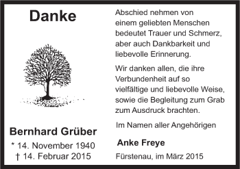 Traueranzeige von Bernhard Grüber von Neue Osnabrücker Zeitung GmbH & Co. KG