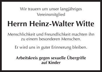 Traueranzeige von Heinz-Walter Witte von Neue Osnabrücker Zeitung GmbH & Co. KG