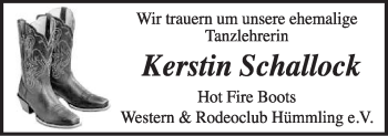 Traueranzeige von Kerstin Schallock von Neue Osnabrücker Zeitung GmbH & Co. KG