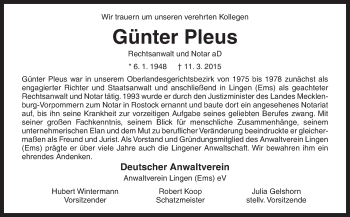 Traueranzeige von Günter Pleus von Neue Osnabrücker Zeitung GmbH & Co. KG