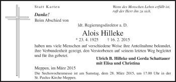 Traueranzeige von Alois Hilleke von Neue Osnabrücker Zeitung GmbH & Co. KG