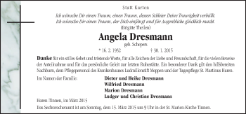 Traueranzeige von Angela Dresmann von Neue Osnabrücker Zeitung GmbH & Co. KG
