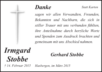 Traueranzeige von Irmgard Stobbe von Neue Osnabrücker Zeitung GmbH & Co. KG