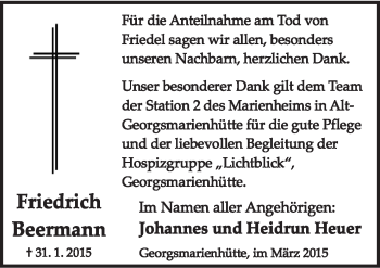 Traueranzeige von Friedrich Beermann von Neue Osnabrücker Zeitung GmbH & Co. KG