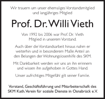 Traueranzeige von Willi Vieth von Neue Osnabrücker Zeitung GmbH & Co. KG
