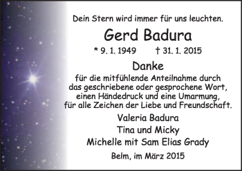 Traueranzeige von Gerd Badura von Neue Osnabrücker Zeitung GmbH & Co. KG