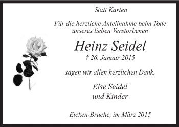 Traueranzeige von Heinz Seidel von Neue Osnabrücker Zeitung GmbH & Co. KG