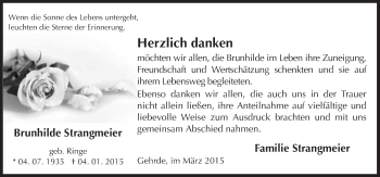 Traueranzeige von Brunhilde  Strangmeier von Neue Osnabrücker Zeitung GmbH & Co. KG