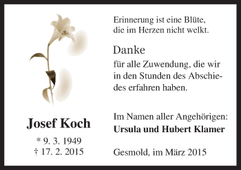 Traueranzeige von Josef Koch von Neue Osnabrücker Zeitung GmbH & Co. KG