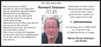 Traueranzeige von Reinhard Teismann von Neue Osnabrücker Zeitung GmbH & Co. KG