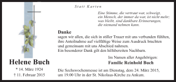 Traueranzeige von Helene Buch von Neue Osnabrücker Zeitung GmbH & Co. KG