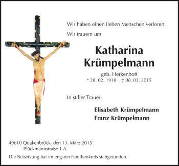 Traueranzeige von Katharina Krümpelmann von Neue Osnabrücker Zeitung GmbH & Co. KG