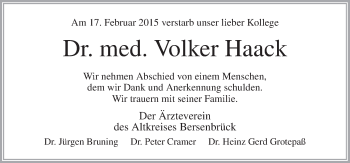 Traueranzeige von Volker Haack von Neue Osnabrücker Zeitung GmbH & Co. KG