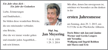 Traueranzeige von Jan Meyering von Neue Osnabrücker Zeitung GmbH & Co. KG